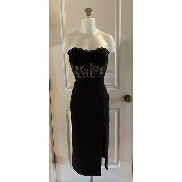 Lulus Sultry Persona Black Lace Strapless Bustier Mermaid Midi‎ Dress Size Large - Picture 4 of 16